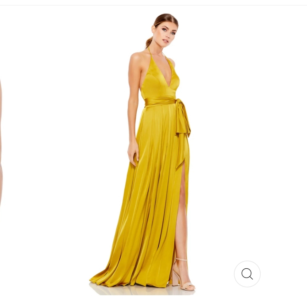 Mac Duggal Yellow Chartreuse Halter Gown Sz 0